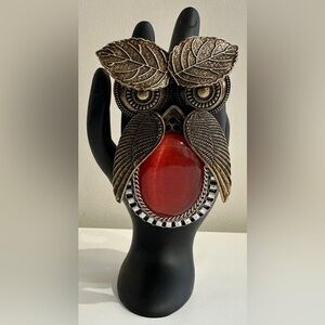 Statement Owl Ring with Amber-Colored Gem | Vintage-Style | Adjustable